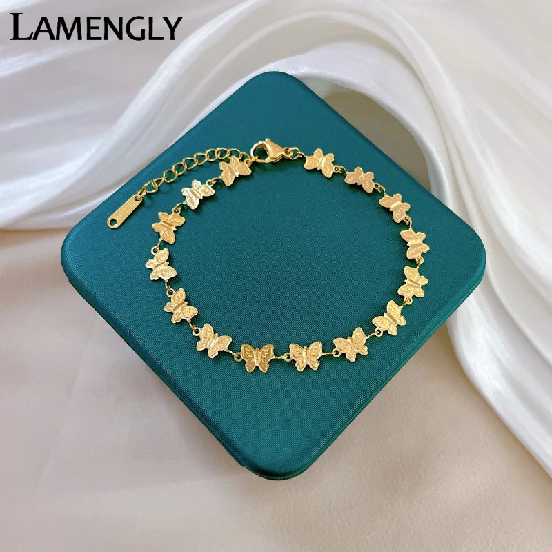 316L Stainless Steel Luxury Butterfly Charm Chain Bracelet Waterproof Non-Fading Party Jewelry Gift for Women & Girls