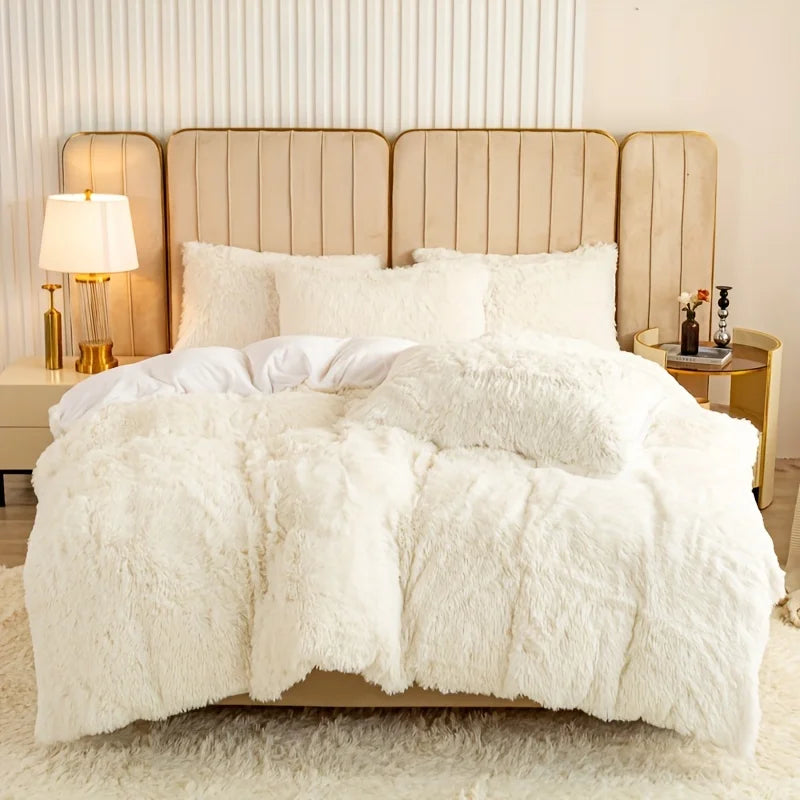 3-Piece Plush Faux Fur Duvet Cover Set - Soft Cozy Bedding, Multiple Sizes (1.0–2.0 m | 3.3–6.6 ft) for Bedroom, Guest Room, Dorm