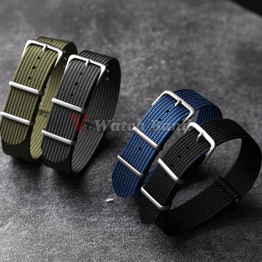 Ribbed Nylon Watch Strap - 18mm / 20mm / 22mm Military Style Fabric Watch Band with Pin Buckle