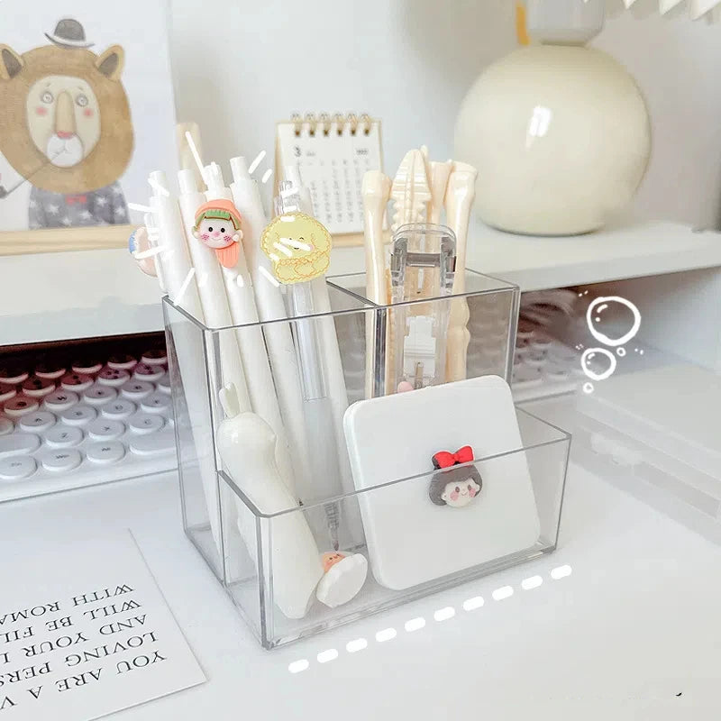Clear 3-Grid Acrylic Makeup Brush and Pen Organizer