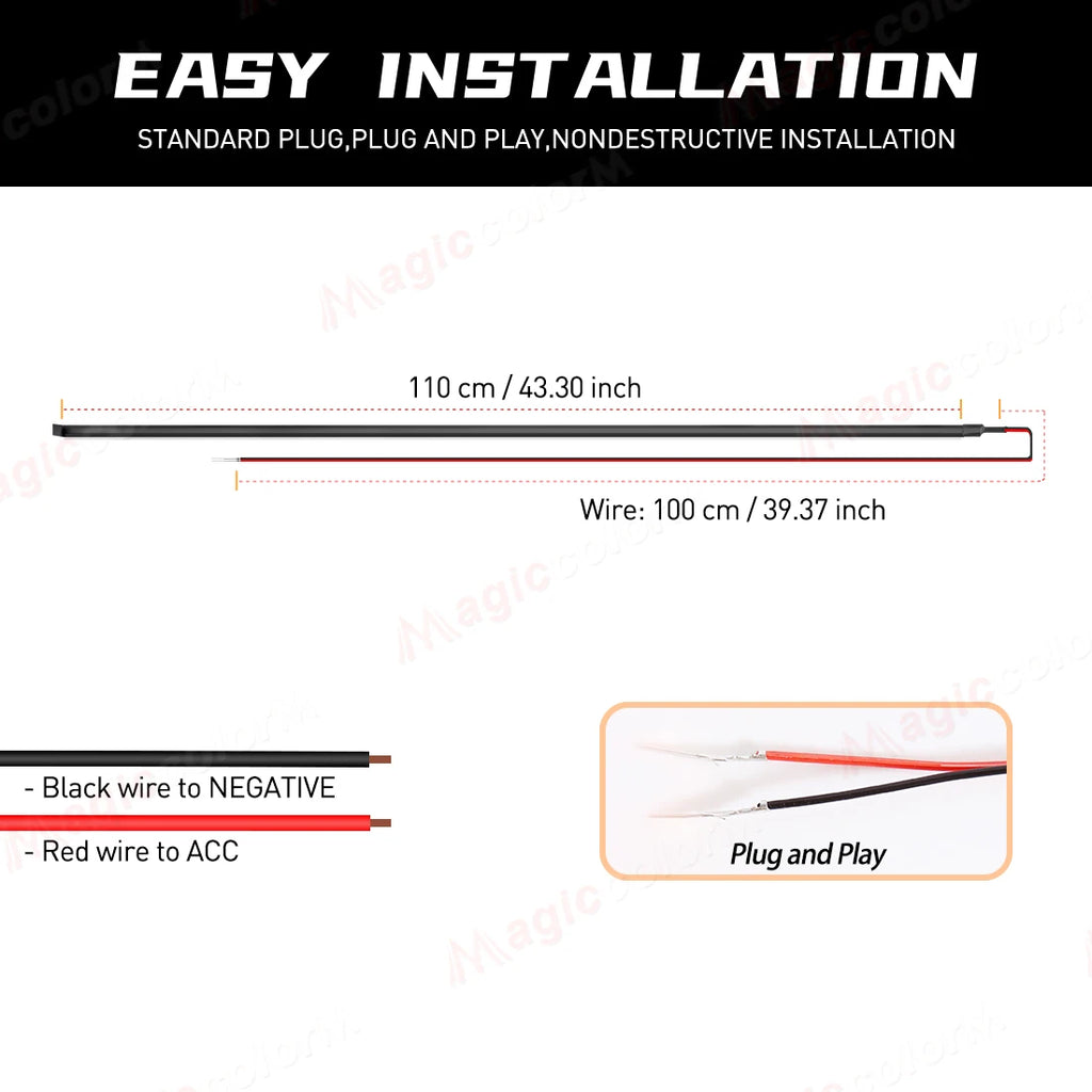 Car Interior Ambient LED Strip 110cm (43.3in), Universal DIY Flexible Cuttable Acrylic Lighting