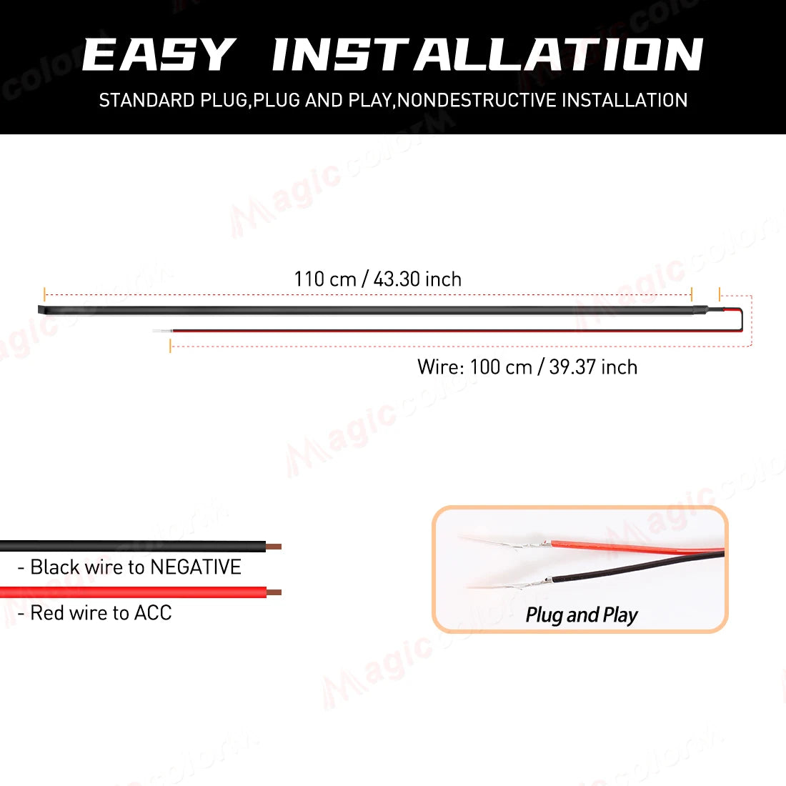 Car Interior Ambient LED Strip 110cm (43.3in), Universal DIY Flexible Cuttable Acrylic Lighting