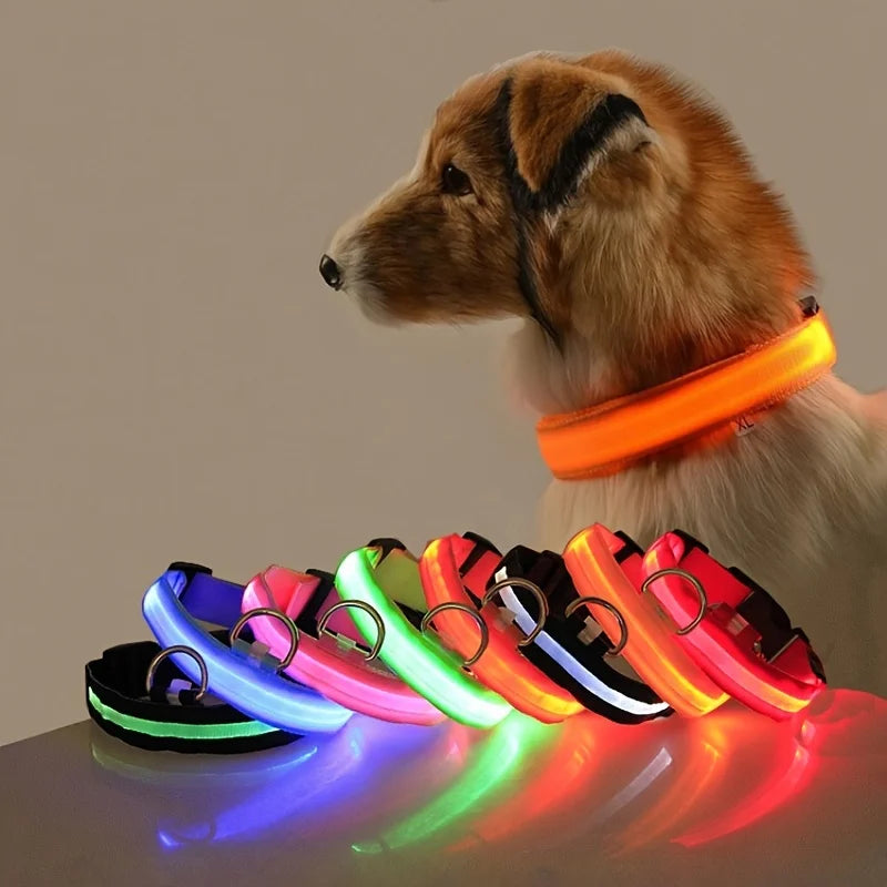 LED Luminous Nylon Dog Collar - Flashing Glow Reflective Safety Collar for Night Walks