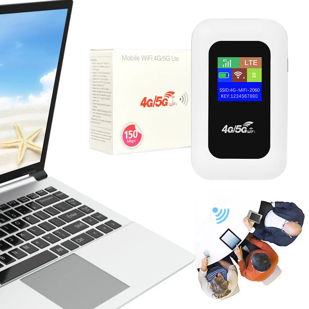4G LTE Pocket WiFi Router 150Mbps Portable MiFi Hotspot with SIM Slot, 2100mAh Battery for Travel Home Office RV