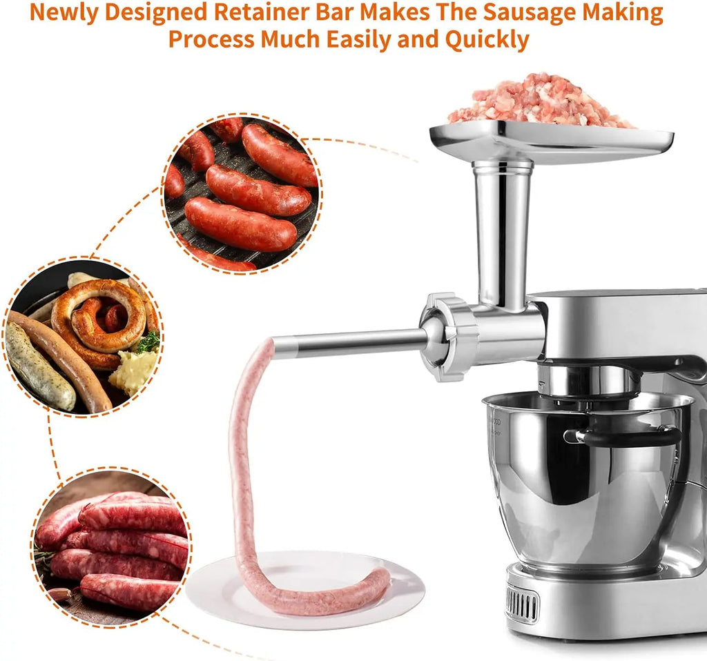 Pasta Cutter & Meat Grinder Attachment Kit for Stand Mixers – Fettuccine 6mm (0.24 in), Stainless Steel Grinder & Sausage Stuffer