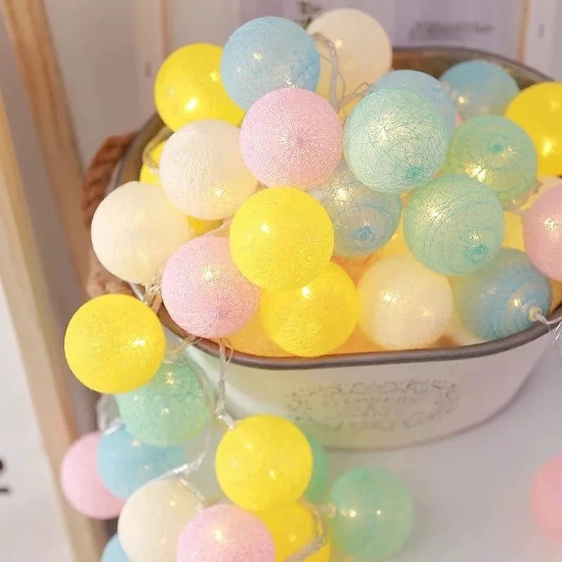 10/20 LED Cotton Ball String Lights - Fairy Garland for Wedding, Party, Garden & Patio (Indoor/Outdoor)