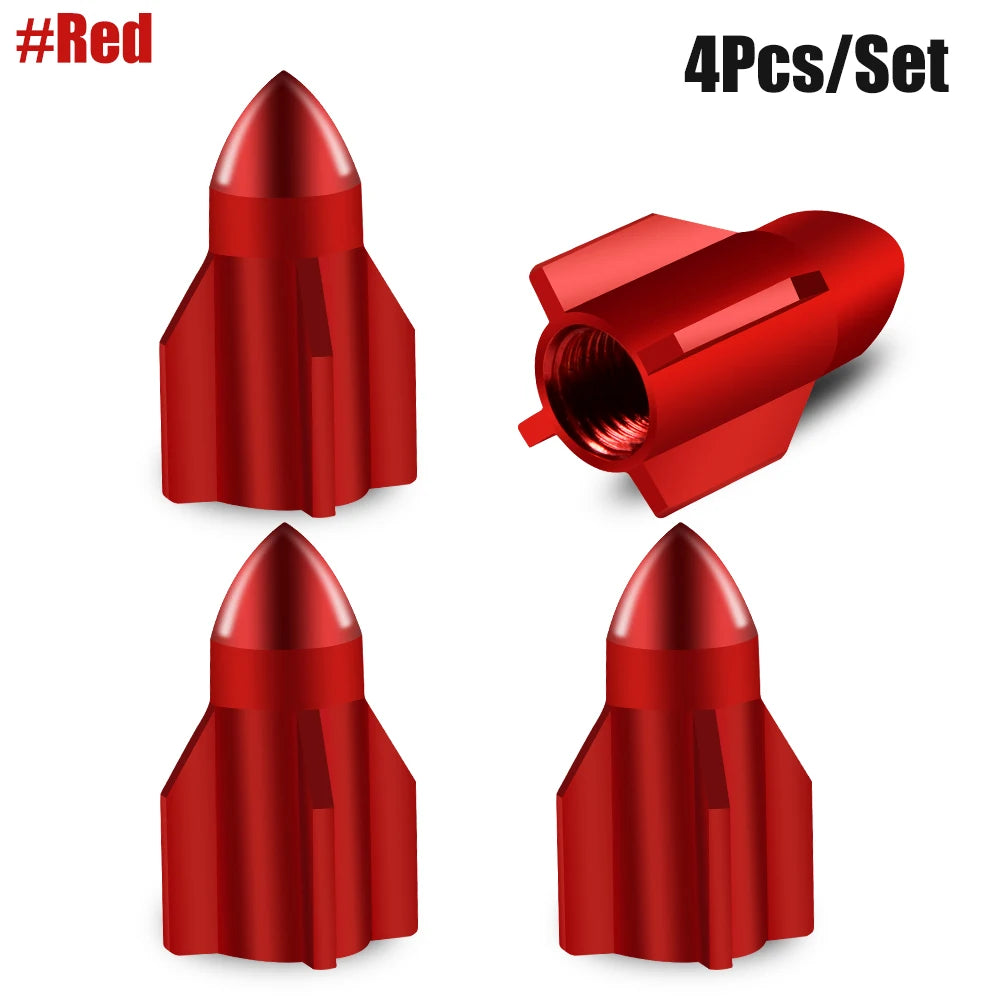 4-Pack Aluminum Tire Valve Caps Rocket Grenade Style Universal Valve Stem Covers for Car Truck Motorcycle Bike