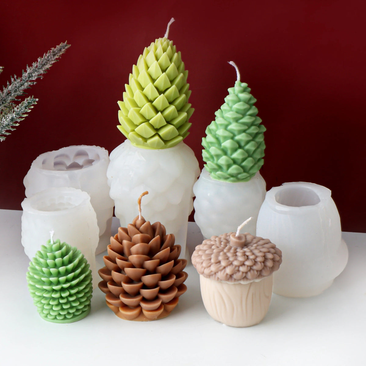 DIY Pinecone & Acorn Silicone Mold - Reusable Candle, Soap, Resin & Cake Baking Mold for Home Decor Crafts