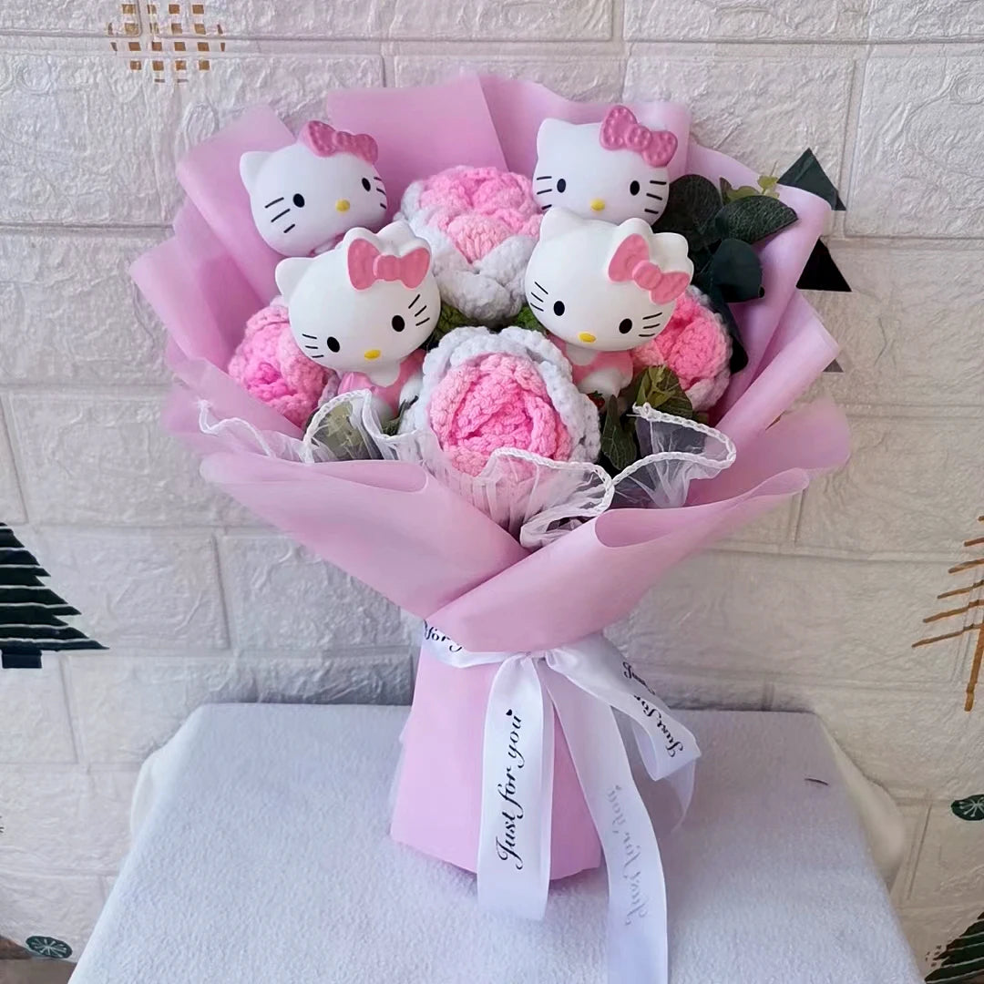 Kawaii Cat Plush Bouquet with Soap Rose Flowers — Cute Valentine's Day, Birthday & Graduation Gift