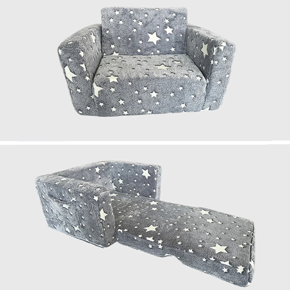 2-in-1 Foldable Toddler Sofa Chair Glow-in-the-Dark Plush Kids Couch and Recliner