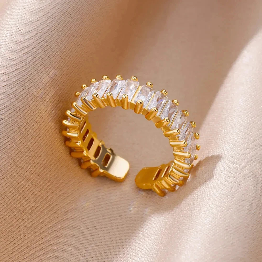 316L Stainless Steel Gold-Tone Women's Ring – Hypoallergenic Classic Tension-Set Wedding & Couple Ring