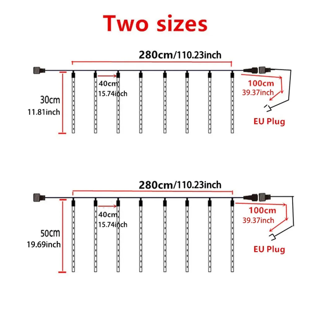 50cm (19.7in) 8-Tube LED Meteor Shower Rain String Lights - EU Plug Outdoor Fairy Garden Lights for Wedding & Christmas