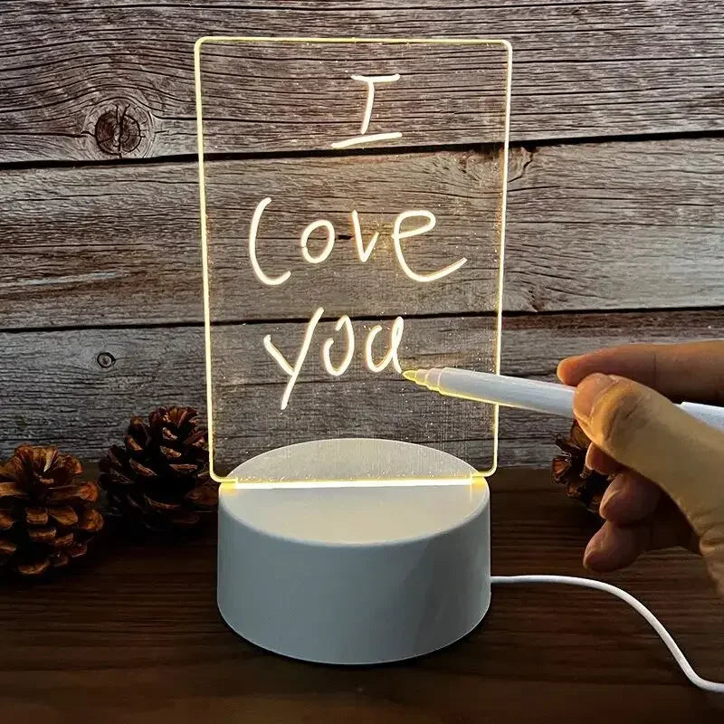 LED Acrylic Message Board with Pen — USB-Powered Erasable Glowing Drawing & Night Light for Kids