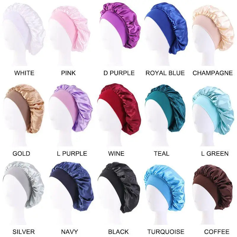 Women's Satin Wide-Brim Sleep Bonnet – Elastic Hair Care Night Cap, One Size
