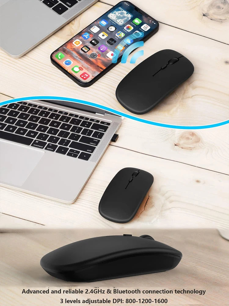 Rechargeable Silent RGB Dual-Mode Wireless Mouse Bluetooth 5.0 & 2.4GHz Optical for Laptop PC Office Gaming Adjustable DPI