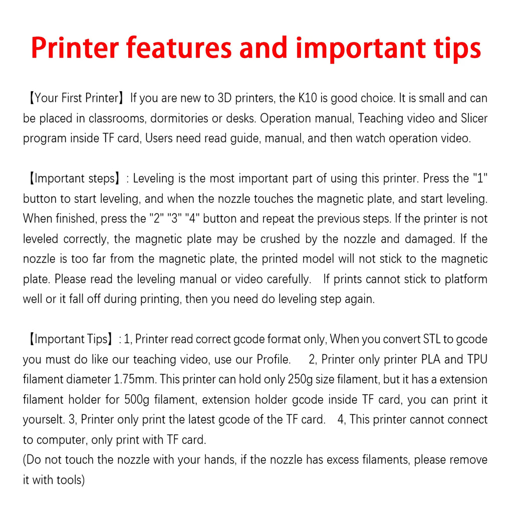 Entry-Level 3D Printer – PLA & TPU 1.75mm Filament Compatible, 100×100×100 mm (3.94×3.94×3.94 in) Build, Includes 12V Power Adapter