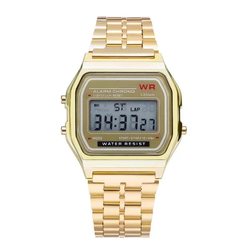 Multifunction LED Digital Sports Wristwatch with Stainless Steel Bracelet, Unisex Business Dress Watch