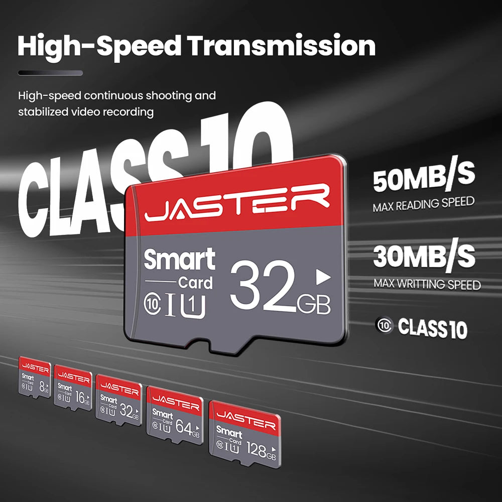 High-Speed microSD Card 4GB–256GB with SD Adapter, Class 10 U3 V10 A1 for Smartphone Camera Tablet