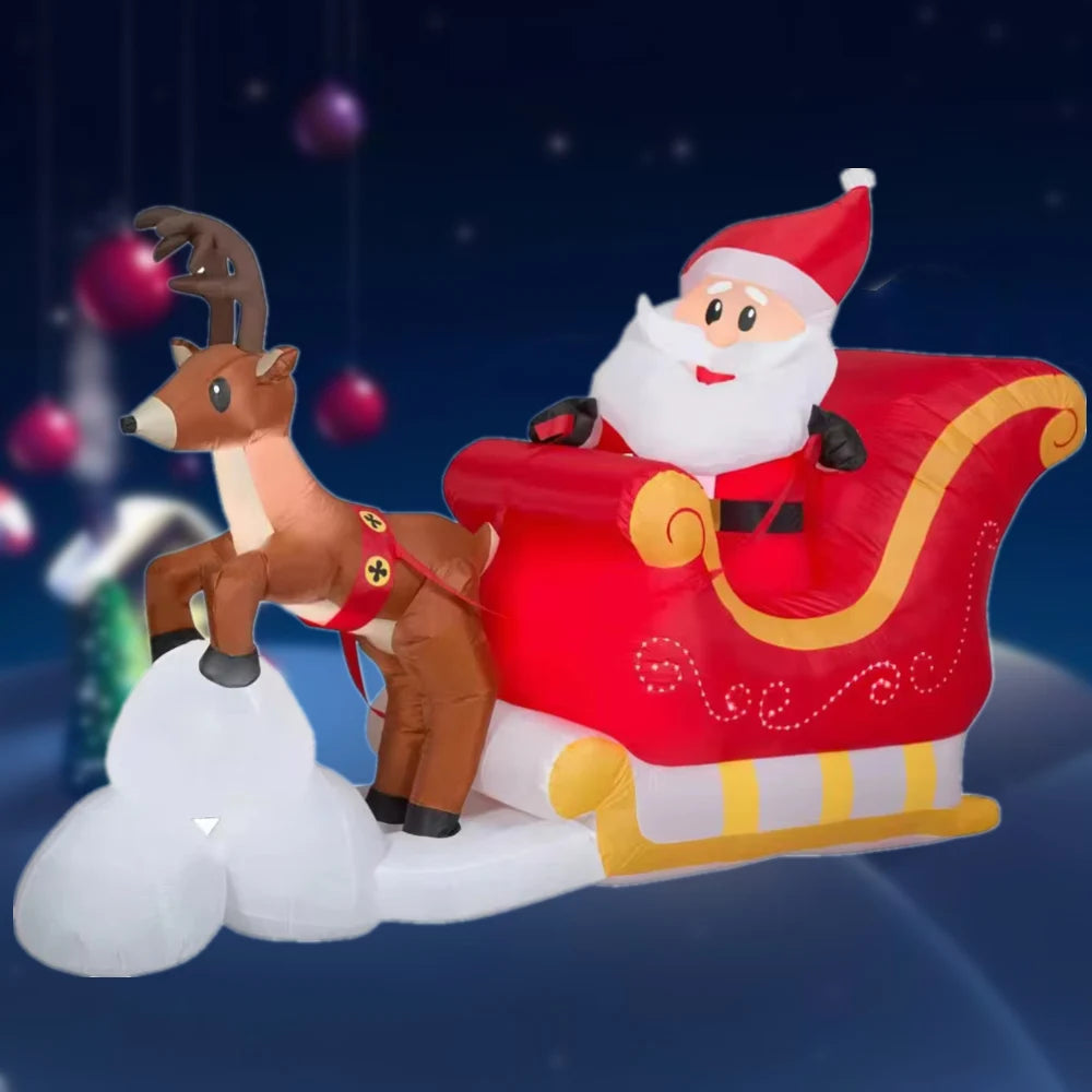 2.1 m (6 ft 11 in) Inflatable Santa Claus on Sleigh with Reindeer – Christmas Yard & Garden Decoration, Indoor/Outdoor