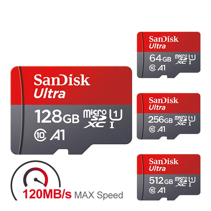 microSD Memory Card 32/64/128/256/512GB A1 Class 10 UHS‑I V10 TF Card for Smartphones, Tablets & Cameras