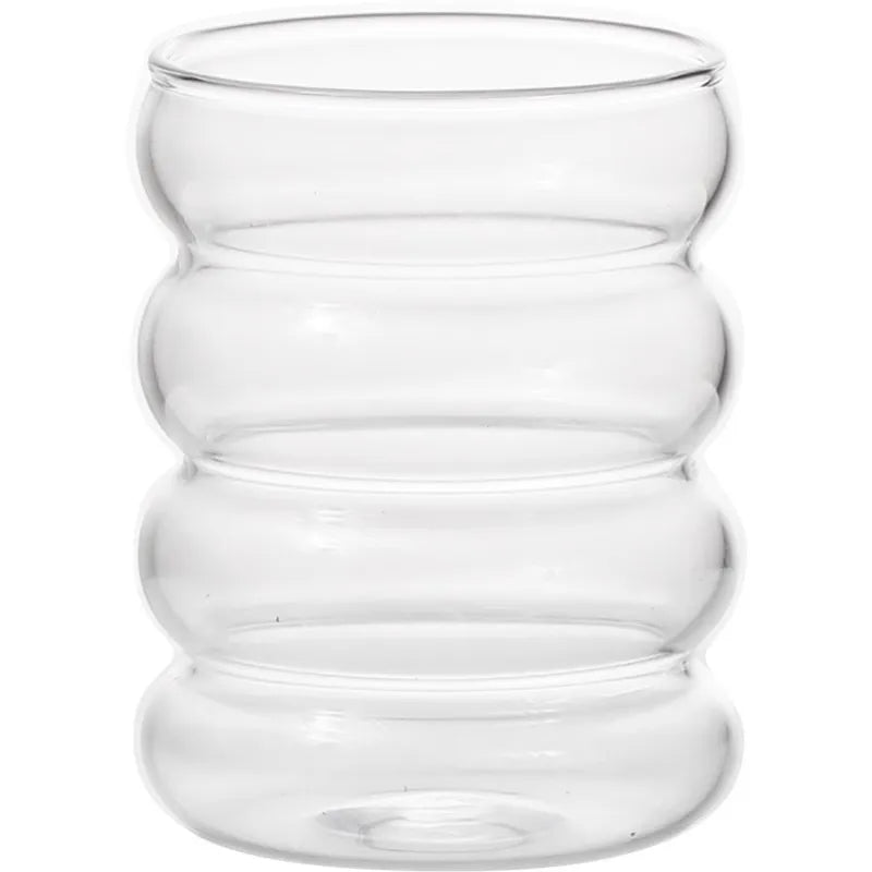 Retro Ribbed Glass Cup – Clear Corrugated Mug for Coffee, Tea & Juice