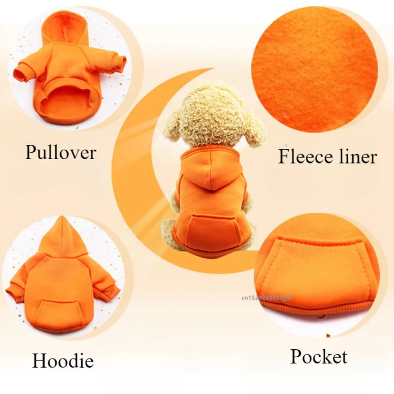 Winter Hoodie Pet Coat for Dogs & Cats, Soft Polyester Puppy Jacket with Hood and Pocket, Fits Small to Large Breeds (Chihuahua, French Bulldog)