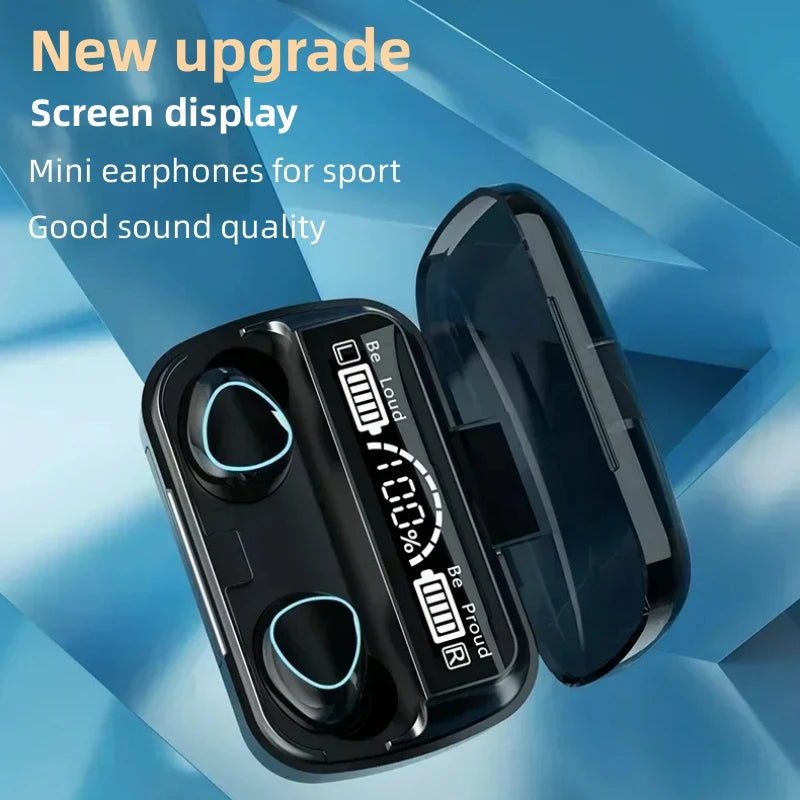 Bluetooth Sports Earphones with Ear Hook, Long Battery Life, Built-In Microphone and Digital Display Charging Case