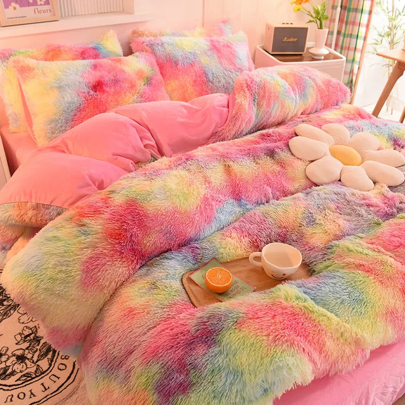 3-Piece Mink Velvet Coral Fleece Duvet Cover Set – Super Shaggy Warm Cozy Bedding with 2 Pillowcases, Multiple Sizes 150x200–220x240 cm (59x79–87x94 in)