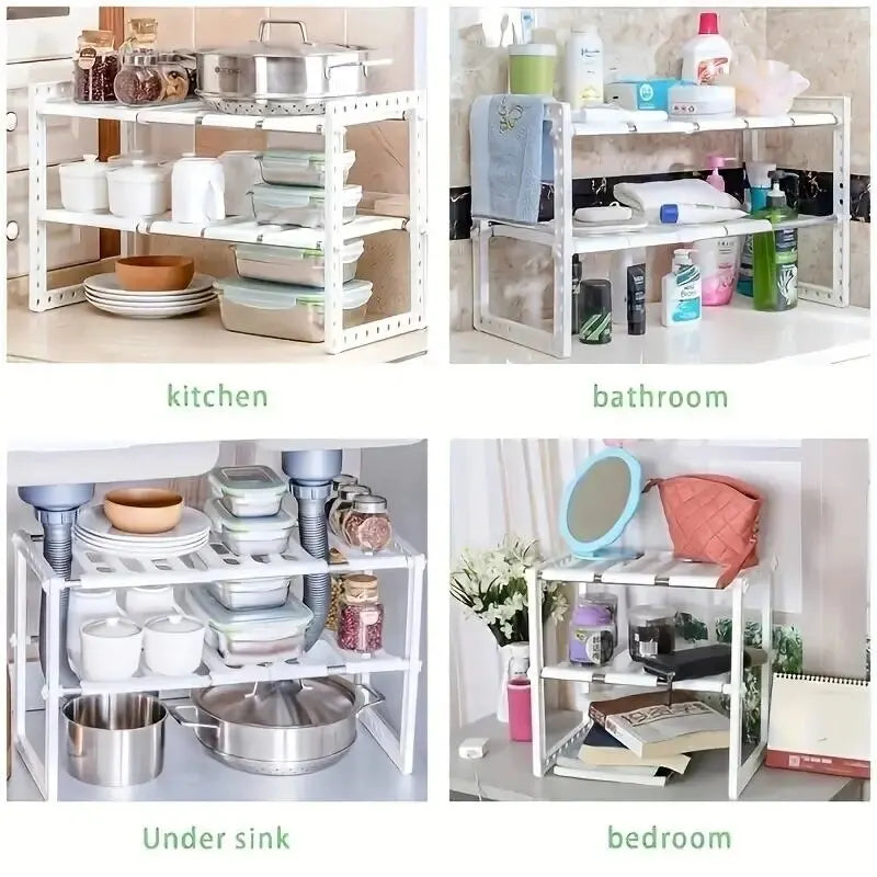 Multi-Purpose Stackable Cabinet Organizer Shelves – Kitchen, Sink & Pantry Storage