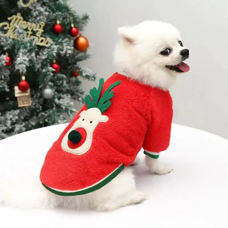 Christmas Dog Hoodie Reindeer & Santa Fleece Coat Winter Warm Pet Jacket for Small to Medium Dogs XS-2XL
