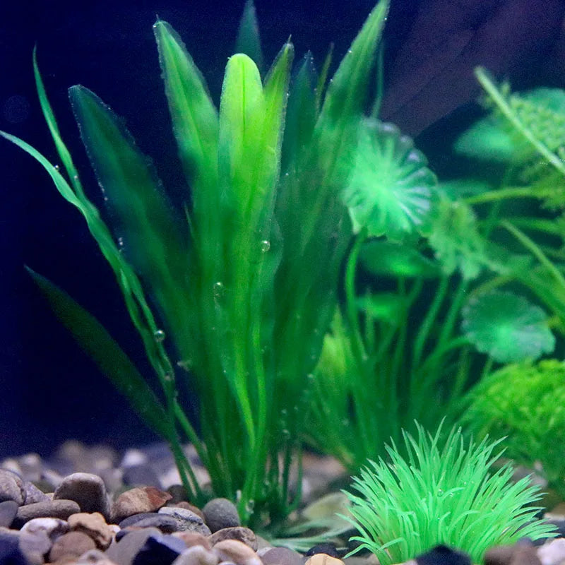 Artificial Aquarium Plants – Plastic Underwater Green Shrubs with Resin Base, Fish Tank Decoration