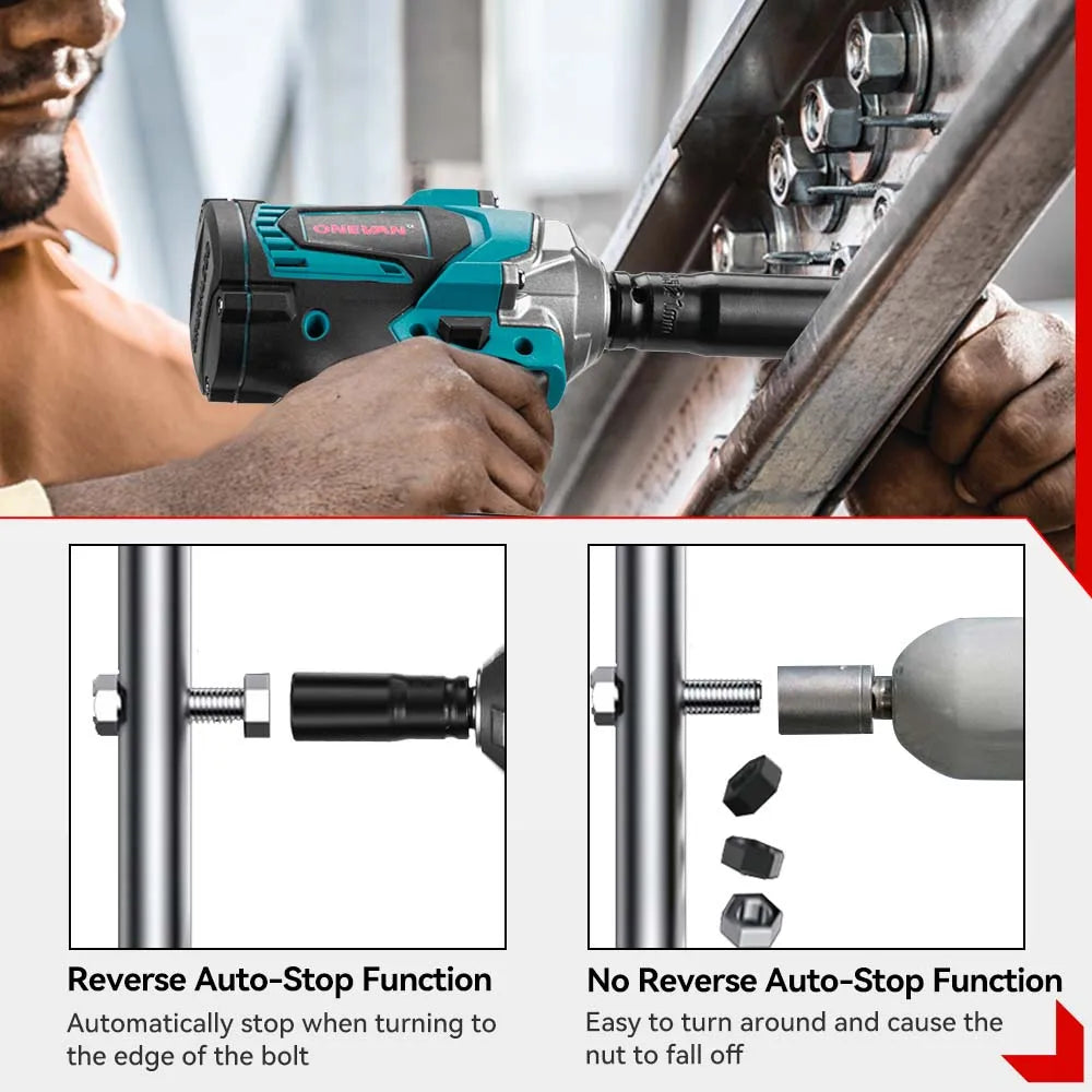 1200 N·m Brushless 1/2-Inch (12.7 mm) Cordless Impact Wrench – 18V Compatible, 3-Mode Portable Torque Tool