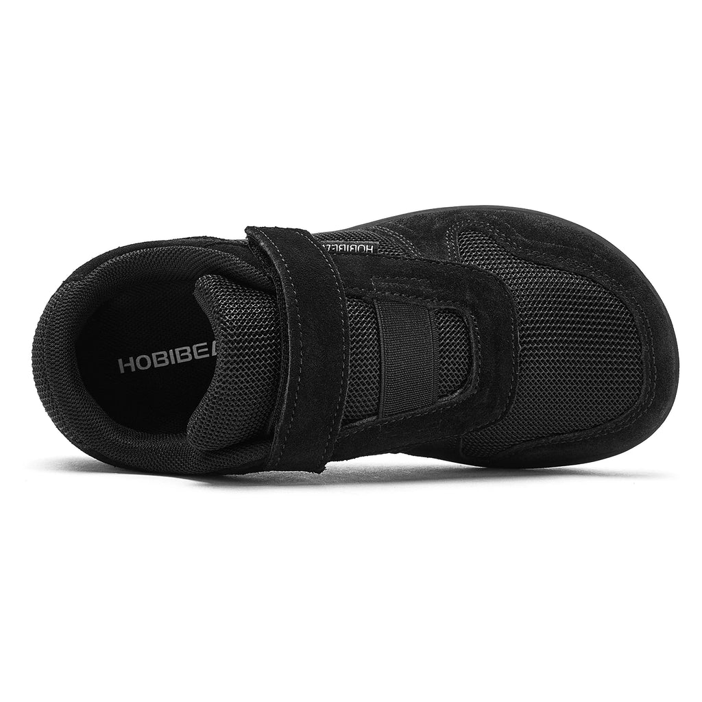 Kids Wide-Toe Barefoot Sneakers — Lightweight Hook & Loop Mesh with Faux Leather Toe