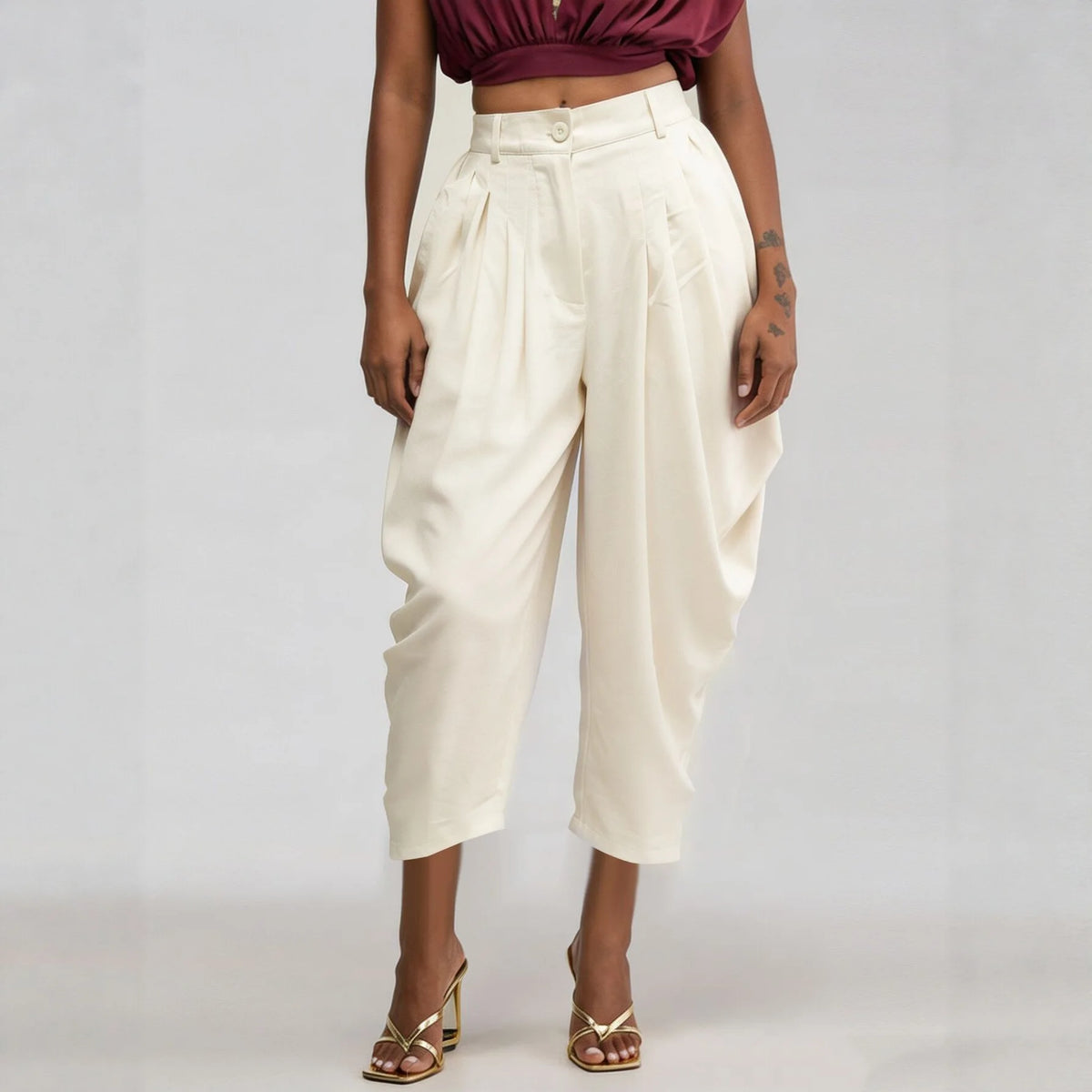 Women's High-Waist Summer Wide-Leg Casual Pants Loose Calf-Length