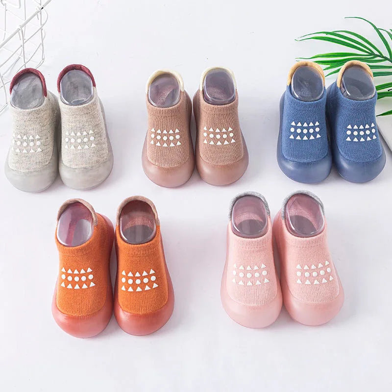 Unisex Toddler First Walkers Slip-On Soft Sole Baby Socks Shoes - Breathable Polyester Upper, Rubber Outsole (Ages 4-6)