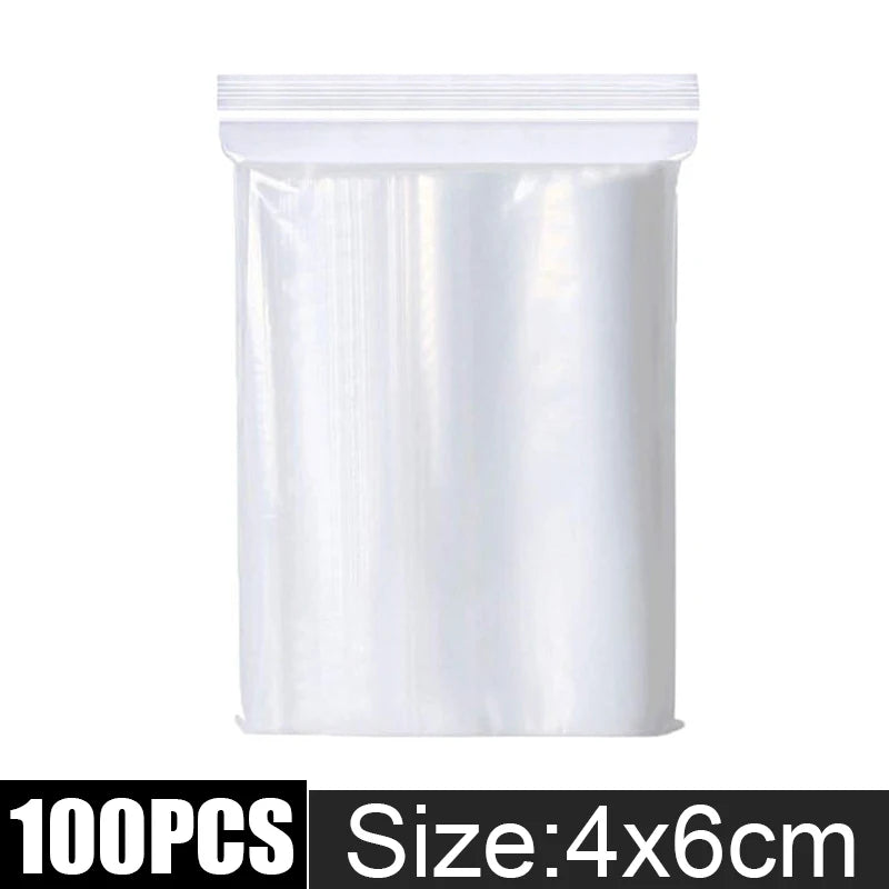 Clear Thick Resealable PE Bags – Reclosable Zip Storage Pouches for Jewelry, Food & Crafts (Sizes 4×6–12×18 cm / 1.6×2.4–4.7×7.1 in, 100–500 Pack)