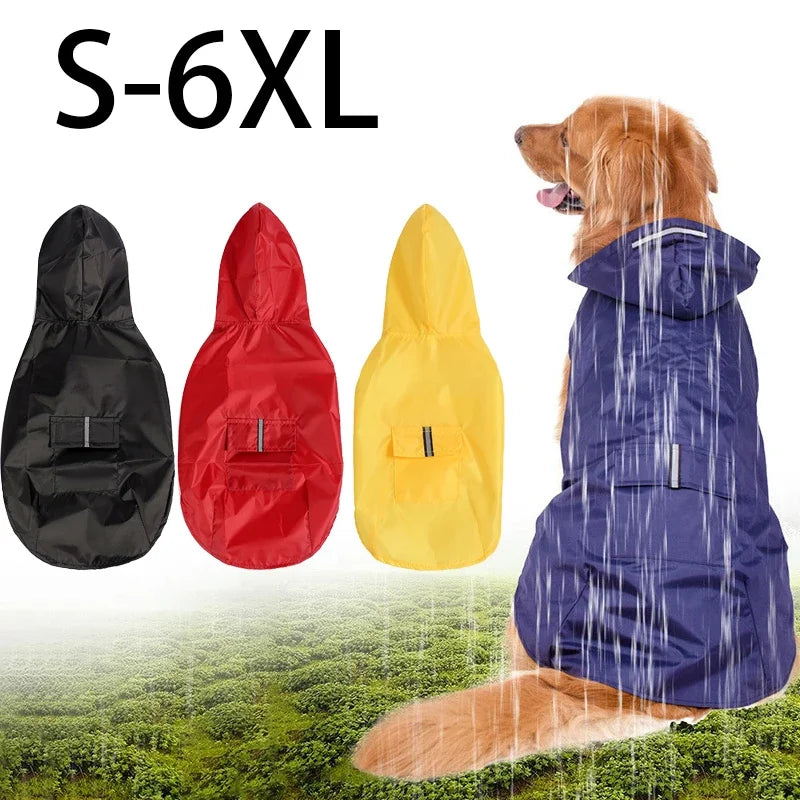 Waterproof Dog Raincoat Hoodie with Reflective Stripe, Leash Hole & Storage Pocket Sizes S-6XL
