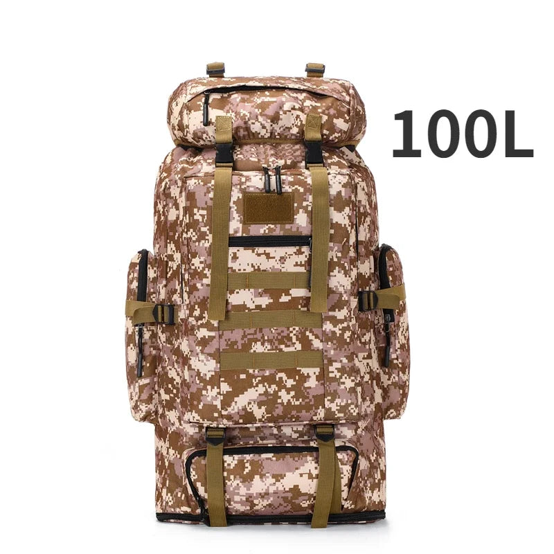 Tactical Mountaineering Backpack 80L / 100L (≈21 / 26 US gal) – Large Hiking, Camping & Travel Rucksack with Molle, Oxford Polyester