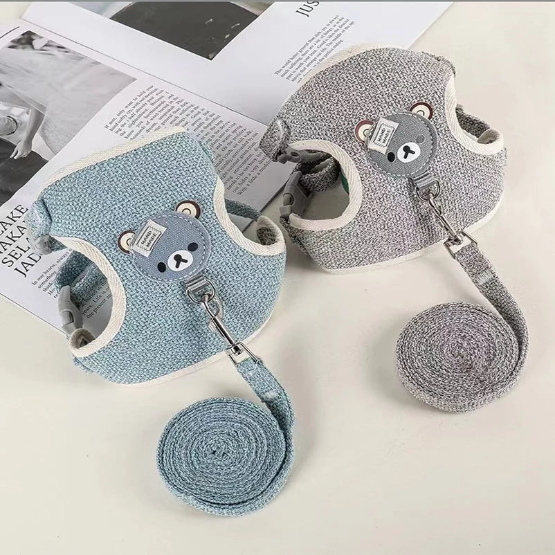 Teddy Cartoon Vest Harness & Leash Set for Small Dogs and Puppies
