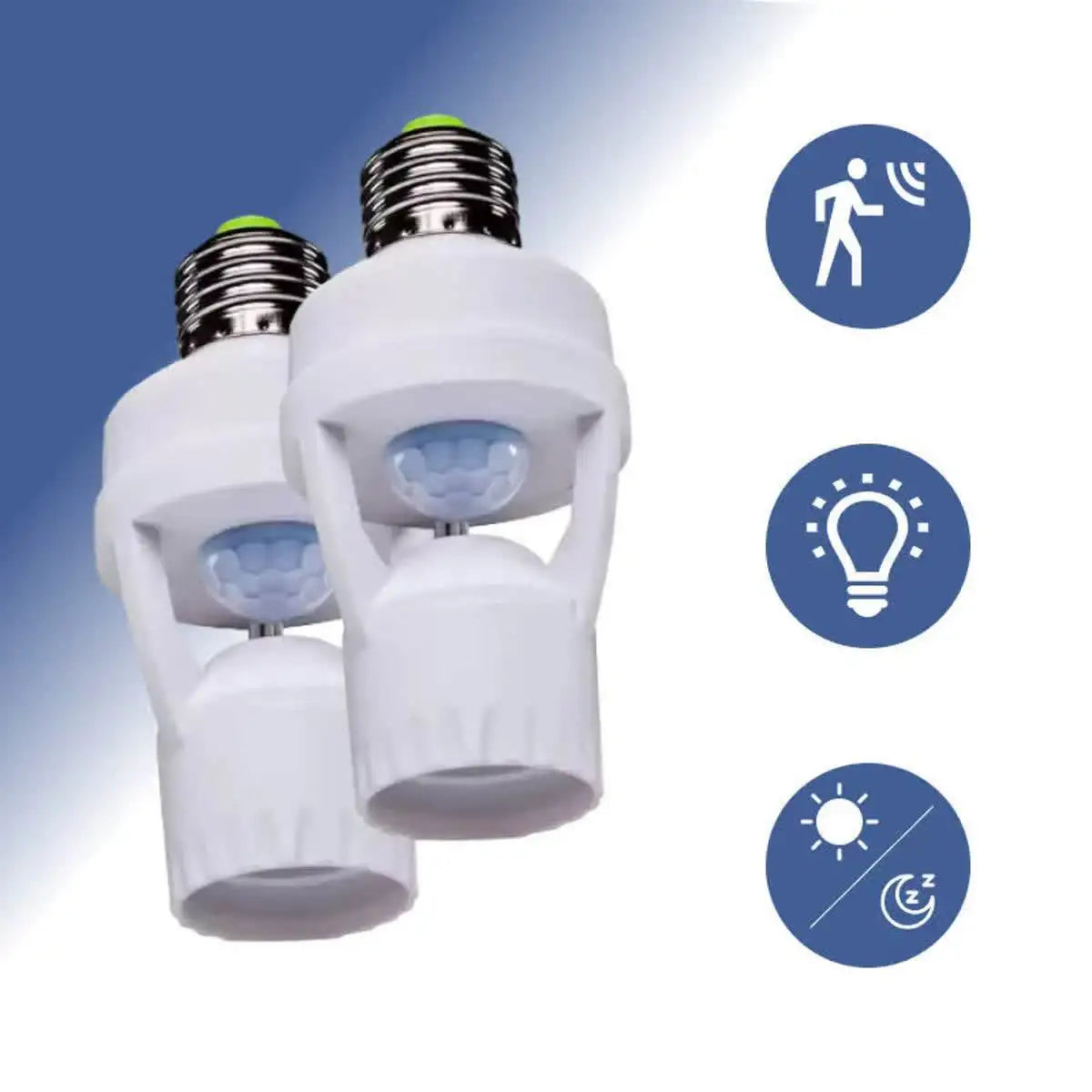 E27 Motion Sensor Lamp Socket Adapter with Photocell — Presence Sensor for Light Bulbs, Auto On/Off, 110–220V