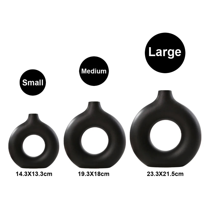 Nordic Ceramic Hollow Donut Vase - Modern Round Flower Pot for Home, Living Room & Office Decor