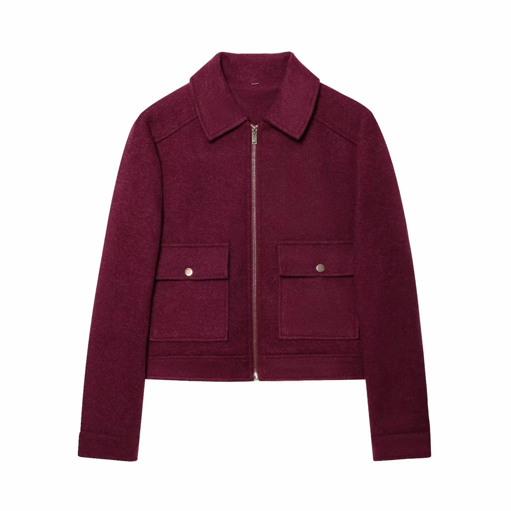 Women's Zipper Jacket - Short Winter Coat with Pockets, Long Sleeve Casual Street Outerwear