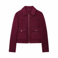 Women's Zipper Jacket - Short Winter Coat with Pockets, Long Sleeve Casual Street Outerwear
