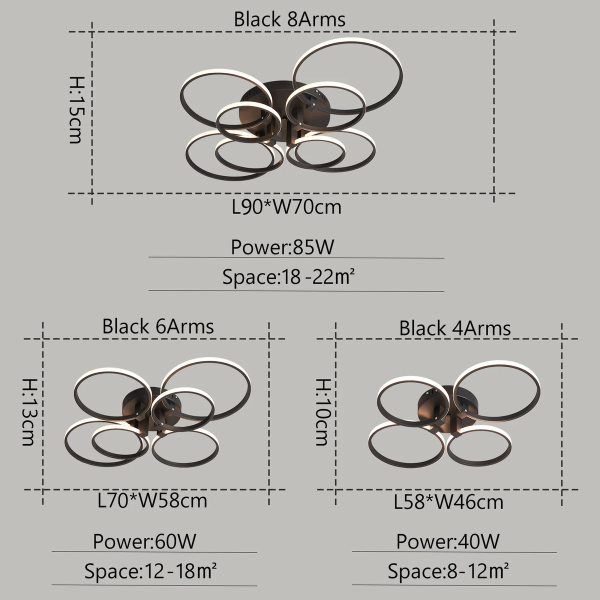 Modern LED Chandelier Dimmable Remote-Control Ceiling Light for Living Room Bedroom Study – Gold or Black, AC 90–260V