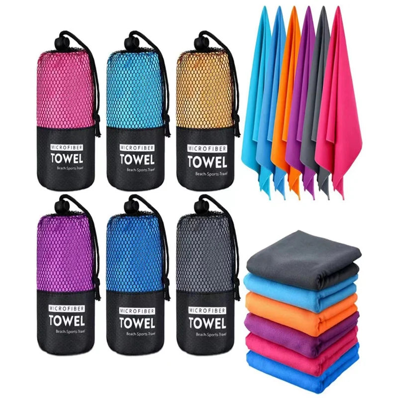 Quick-Dry Microfiber Sports Towel — 40x80 / 80x160 cm (15.7x31.5 / 31.5x63 in) for Gym, Swim, Beach & Camping (Blue, Gray, Green, Orange)