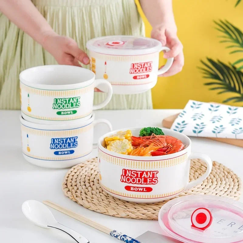 Ceramic Ramen Bowl with Lid Heat Resistant Microwave Safe Soup Bowl for Noodles Salad Rice 800ml (27 fl oz) / 1100ml (37 fl oz)