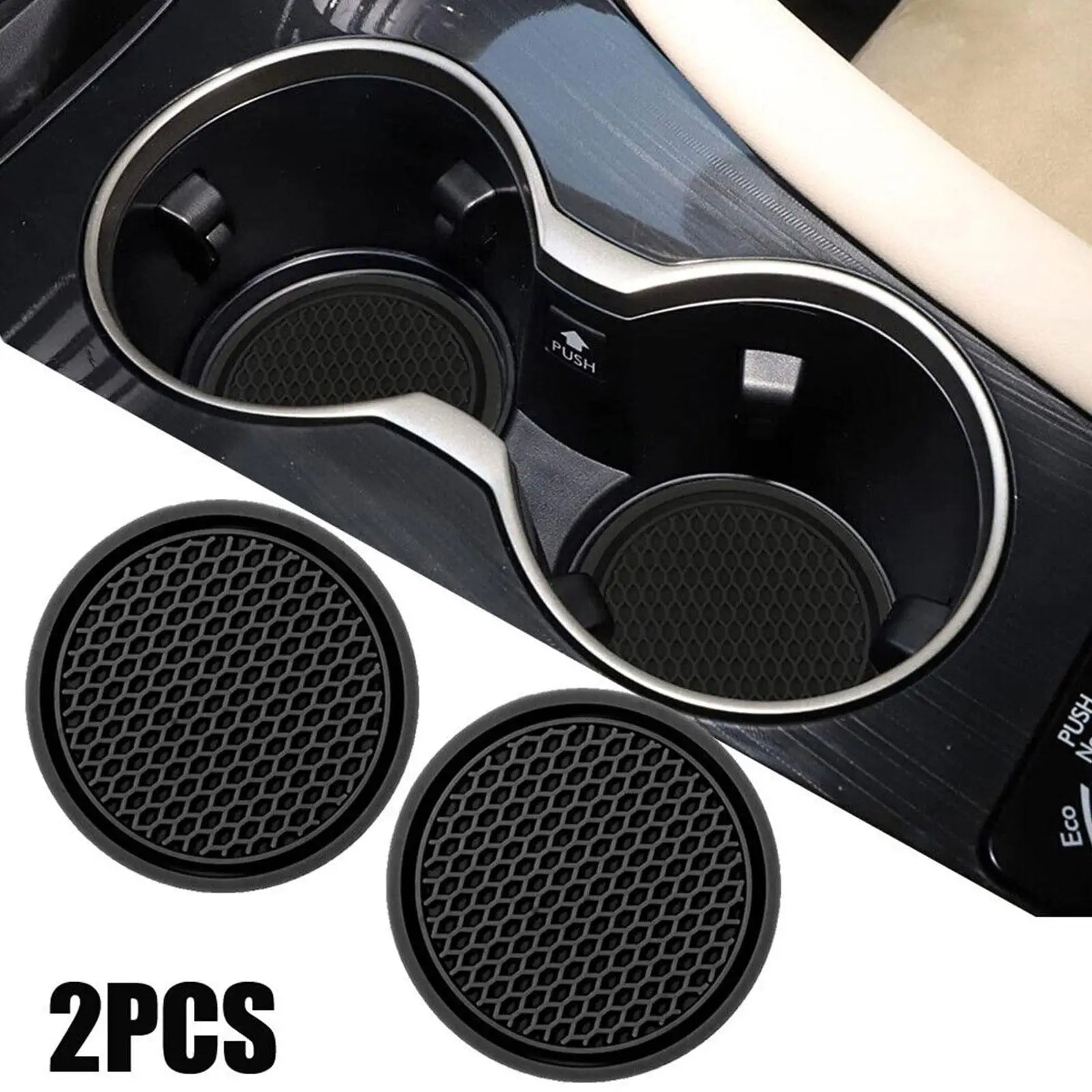 2-Pack Rhinestone Non-Slip Car Cup Holder Coasters – Diamond Silicone Cup Mat (2.77 in / 7 cm)