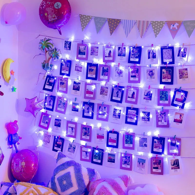 Battery Operated LED Photo Clip String Lights — 2/5/10 m (6.6/16.4/32.8 ft) Fairy Lights with Photo Clips for Bedroom, Party, Wedding, Christmas