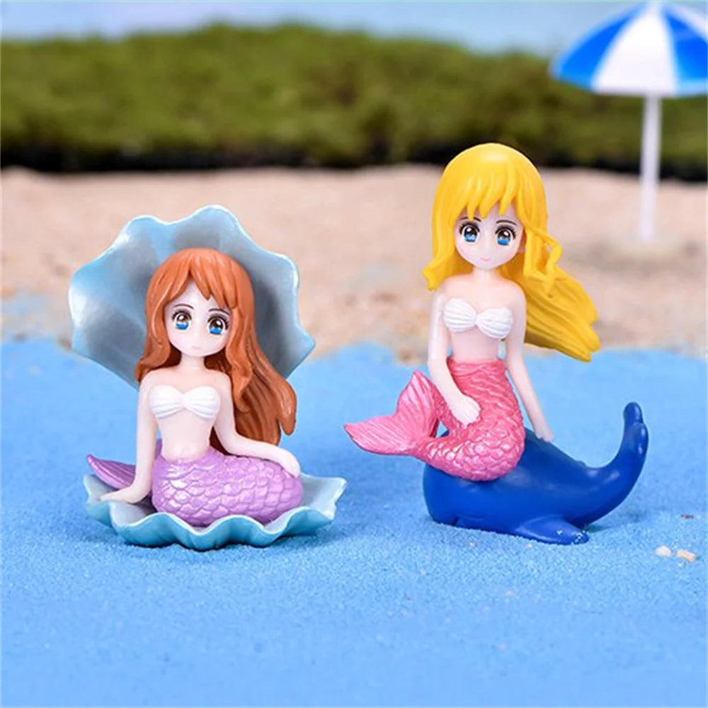 Little Mermaid Resin Figurine - Mini Aquarium Ornament, Cake Topper & Desk Decor
