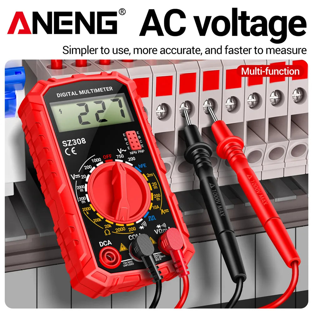 Digital Multimeter with Square Wave Generator - AC/DC Voltage & Current, Resistance, Diode, LCD Backlight